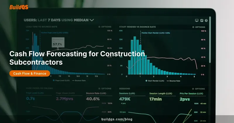 Cash flow forecasting dashboard with charts showing income projections for construction subcontractors
