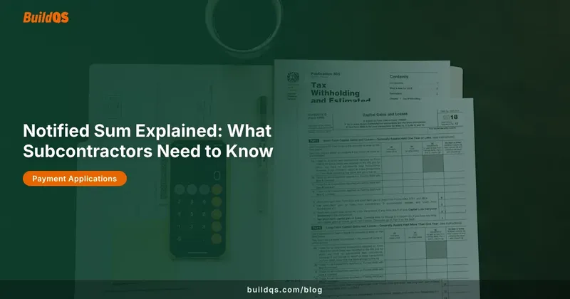Construction payment documents and calculator representing notified sum calculations for subcontractors