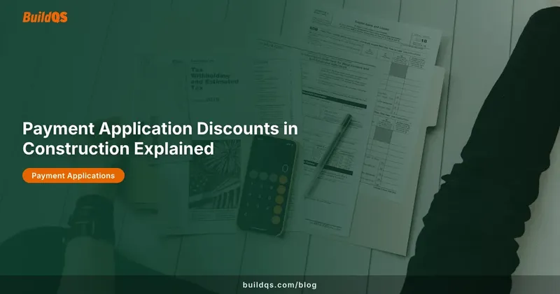 Financial charts and calculations representing payment application discount analysis in construction