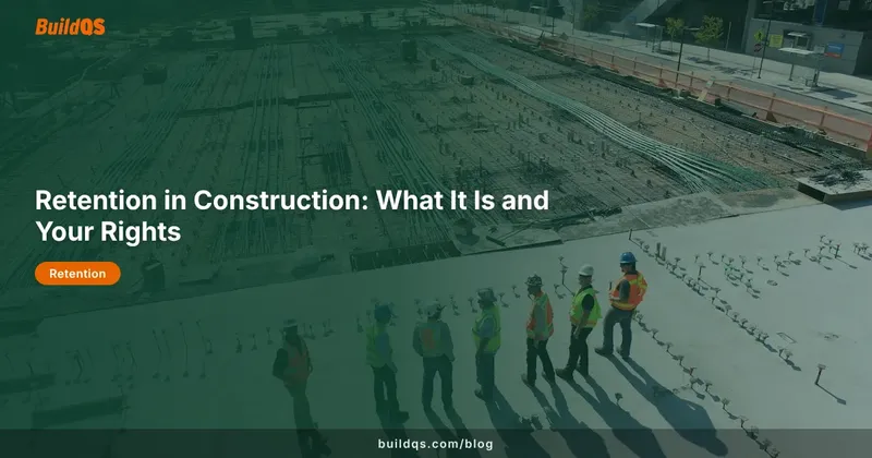 Construction workers on site with scaffolding representing retention held during building projects