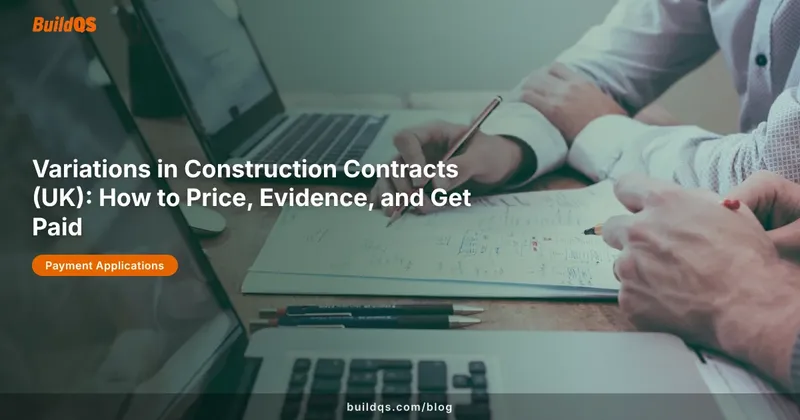 Construction drawings and contract paperwork on a desk, representing variation control in UK construction contracts